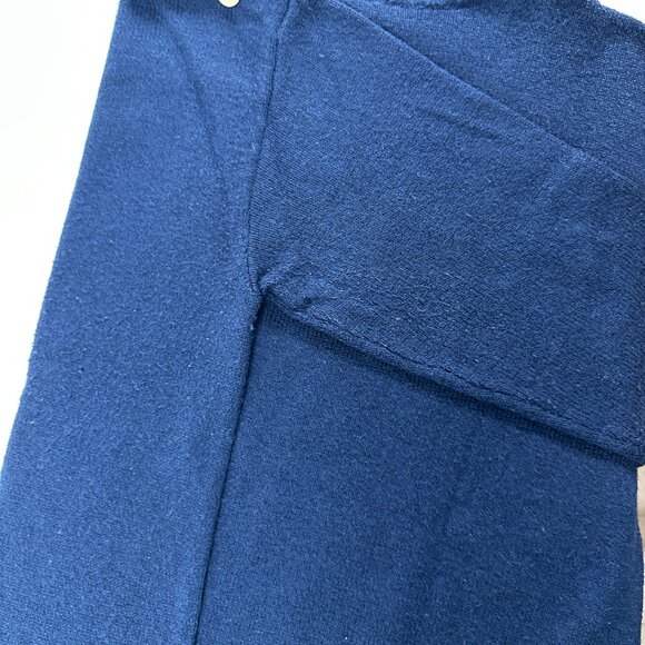 Talbots Sequin Reindeer Mockneck Sweater Blue Gold Buttons M Petite Holiday Look - Picture 11 of 14